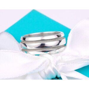 Tiffany & Co. Men's Unisex Ring Atlas Groove Wide Sterling Silver Band Size 7.5